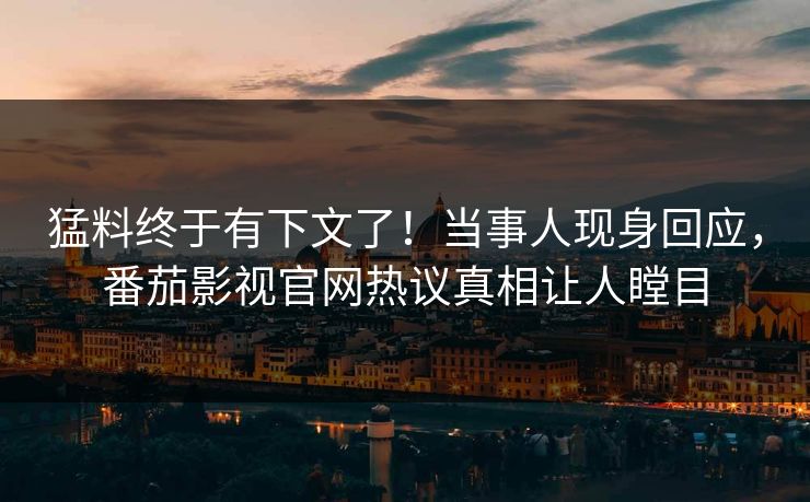 猛料终于有下文了！当事人现身回应，番茄影视官网热议真相让人瞠目